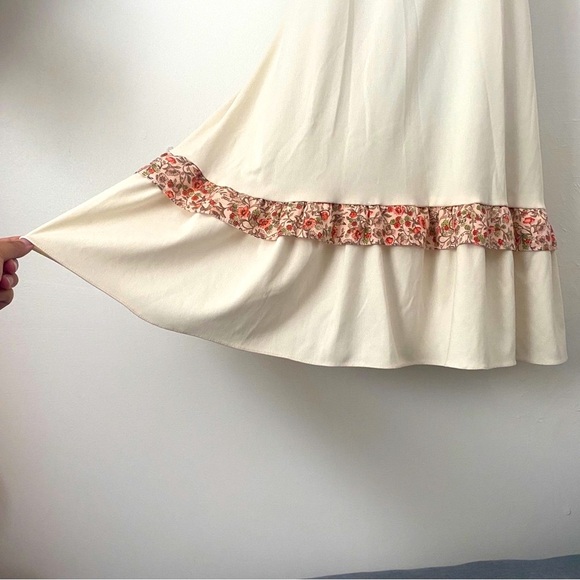 Vintage 70’s Peasant Dress Floral Cream w. Flutter Sleeves Prairie Western M - Picture 10 of 15